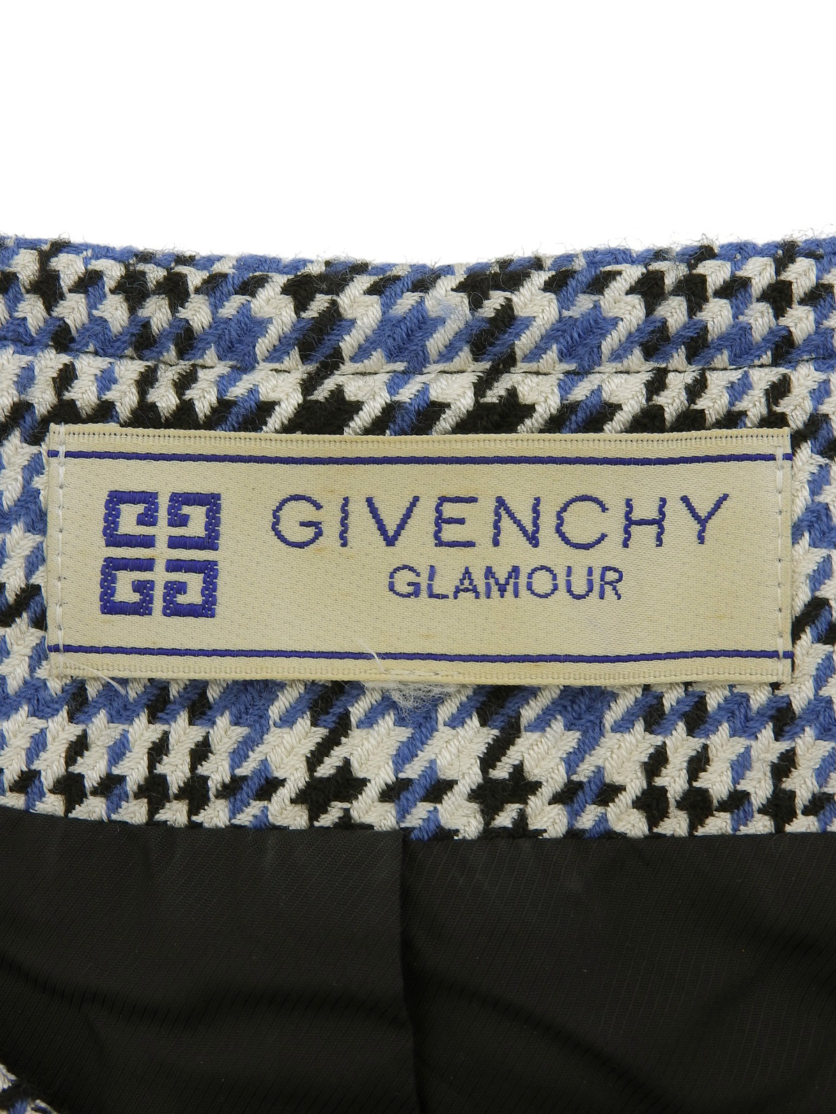 グレンチェックパターンノーカラージャケット ホワイト／ブラック／ブルー