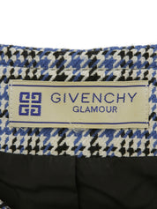 グレンチェックパターンノーカラージャケット ホワイト／ブラック／ブルー