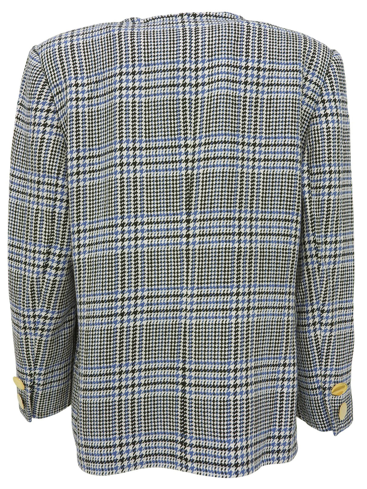 グレンチェックパターンノーカラージャケット ホワイト／ブラック／ブルー