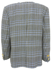 グレンチェックパターンノーカラージャケット ホワイト／ブラック／ブルー