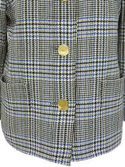 グレンチェックパターンノーカラージャケット ホワイト／ブラック／ブルー