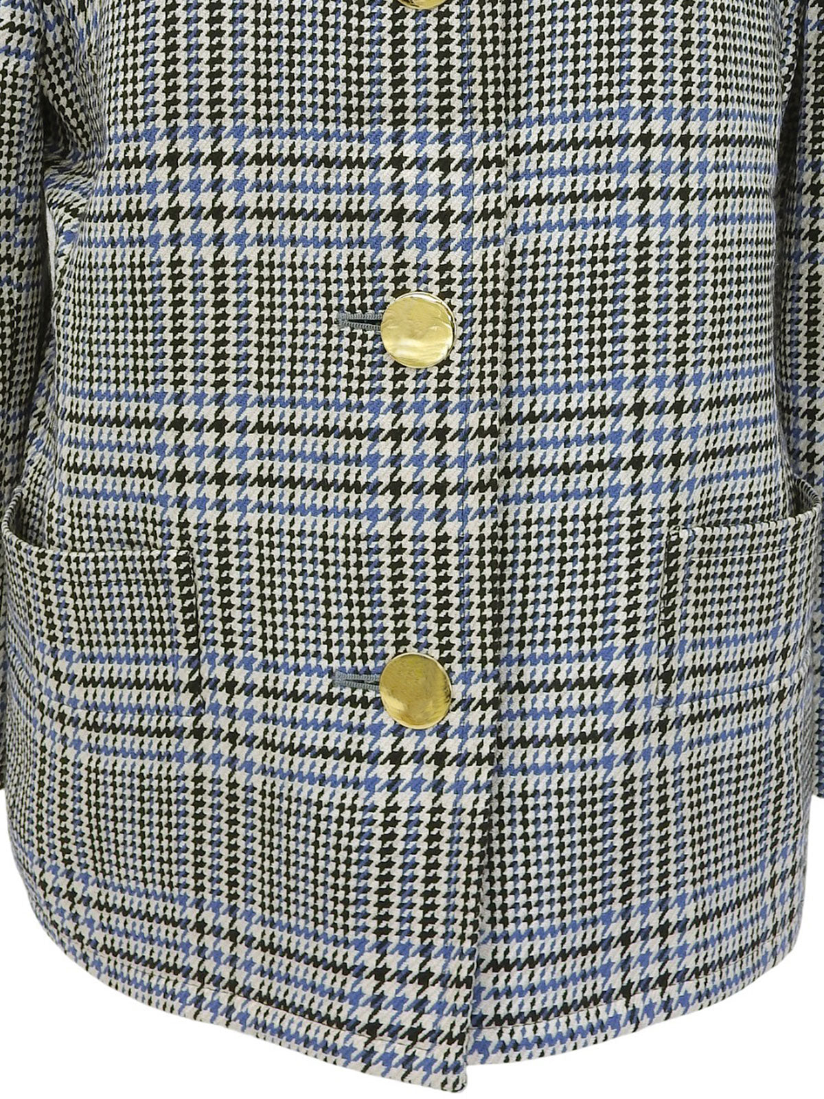 グレンチェックパターンノーカラージャケット ホワイト/ブラック/ブルー