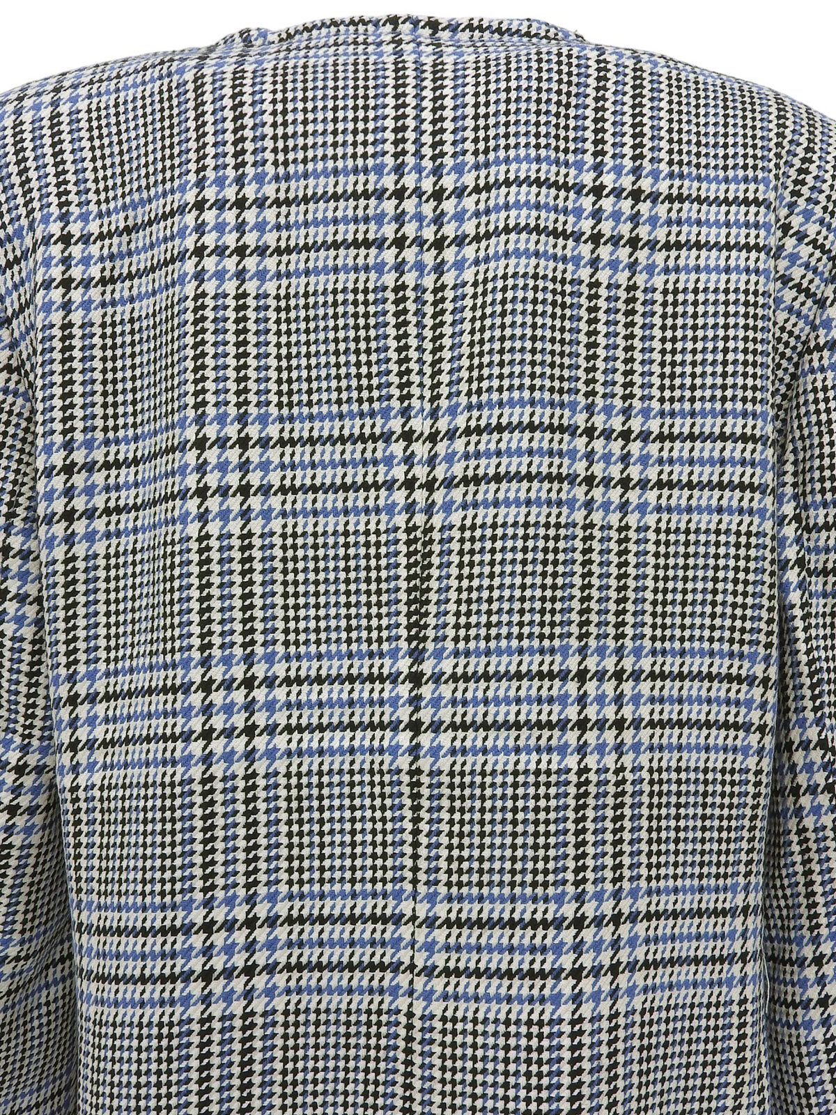 グレンチェックパターンノーカラージャケット ホワイト／ブラック／ブルー