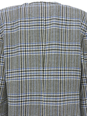 グレンチェックパターンノーカラージャケット ホワイト／ブラック／ブルー