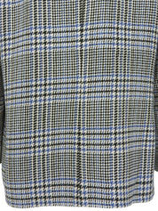 グレンチェックパターンノーカラージャケット ホワイト／ブラック／ブルー