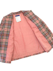 Check Pattern Logo Button Collarless Jacket in Pink/Multi