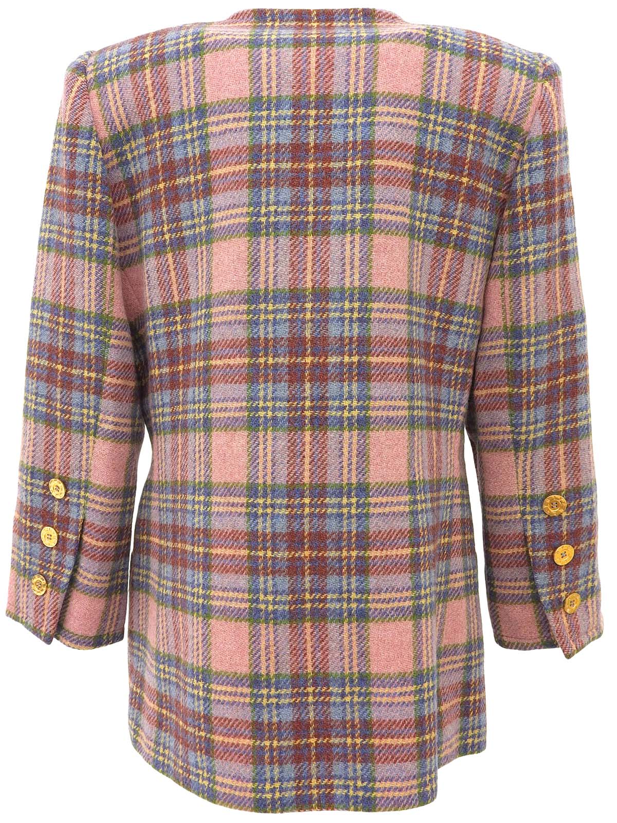 チェックパターンロゴボタンノーカラージャケット ピンク/マルチ