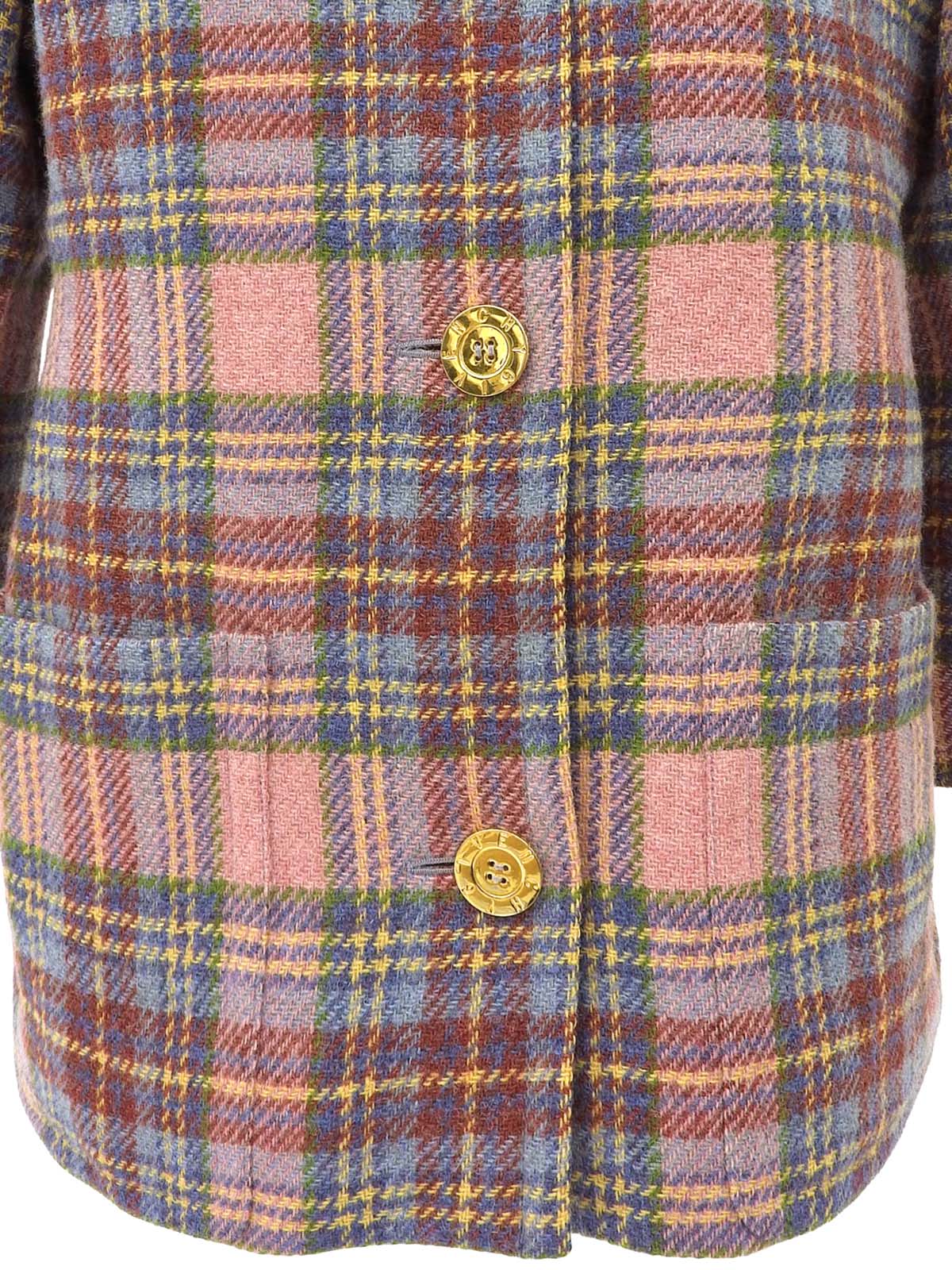 チェックパターンロゴボタンノーカラージャケット ピンク/マルチ