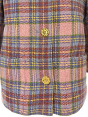 チェックパターンロゴボタンノーカラージャケット ピンク/マルチ