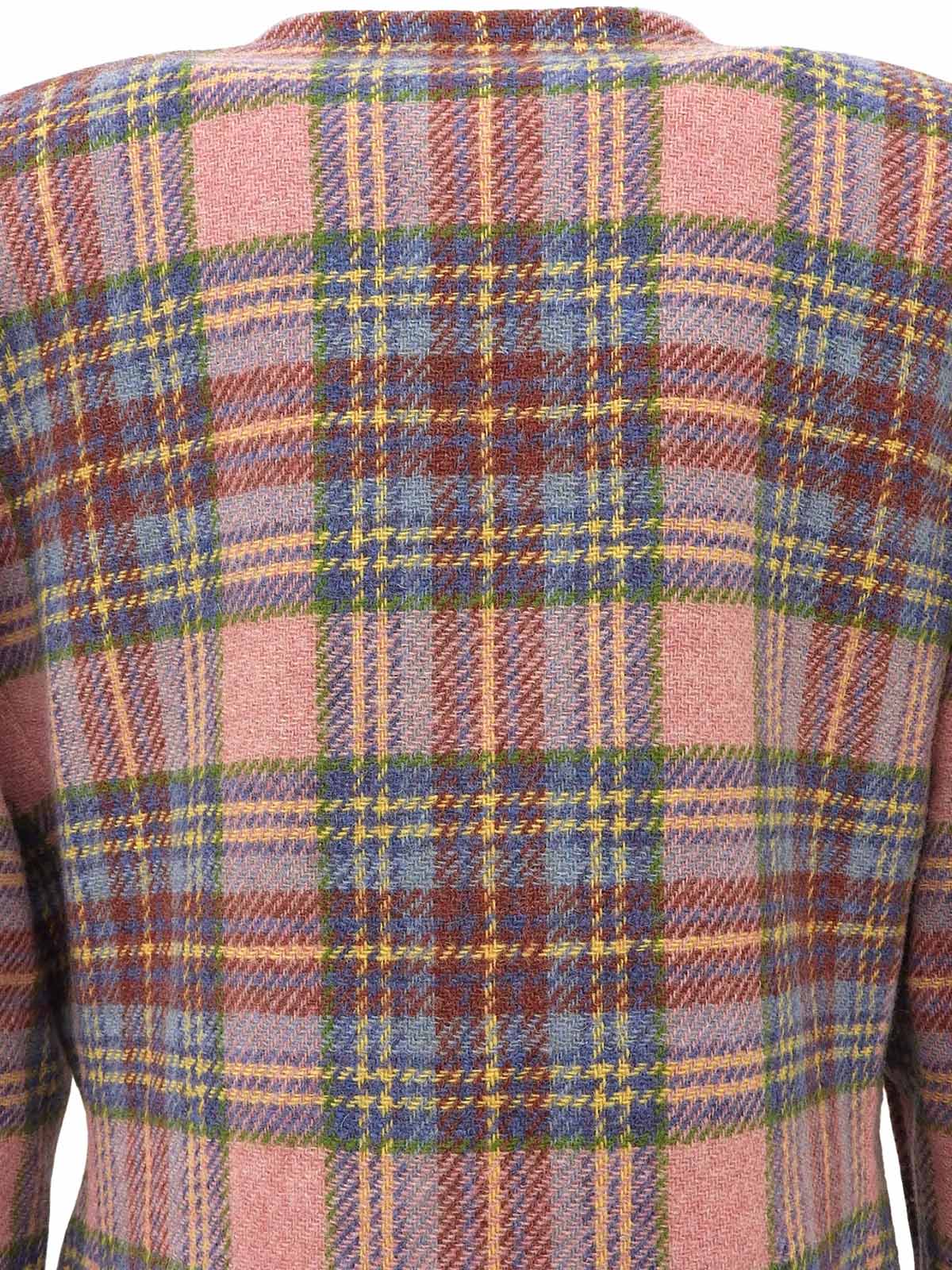 チェックパターンロゴボタンノーカラージャケット ピンク/マルチ