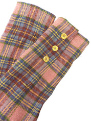 チェックパターンロゴボタンノーカラージャケット ピンク/マルチ