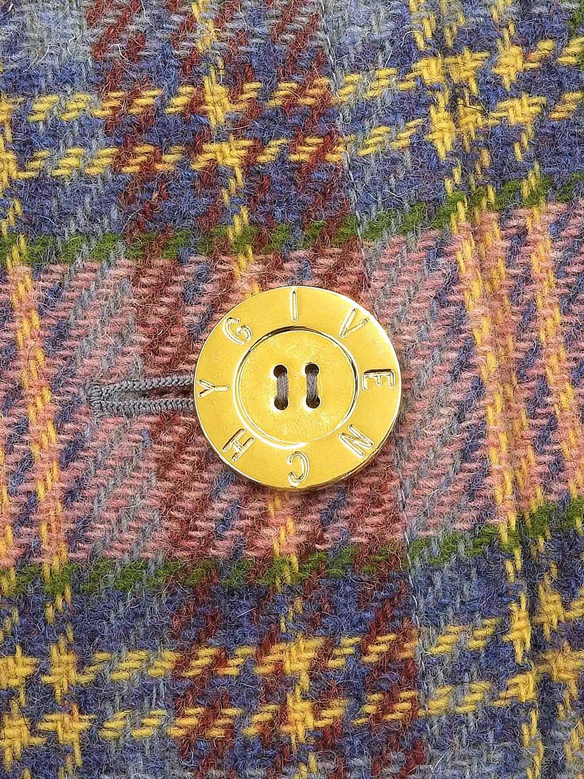 チェックパターンロゴボタンノーカラージャケット ピンク/マルチ