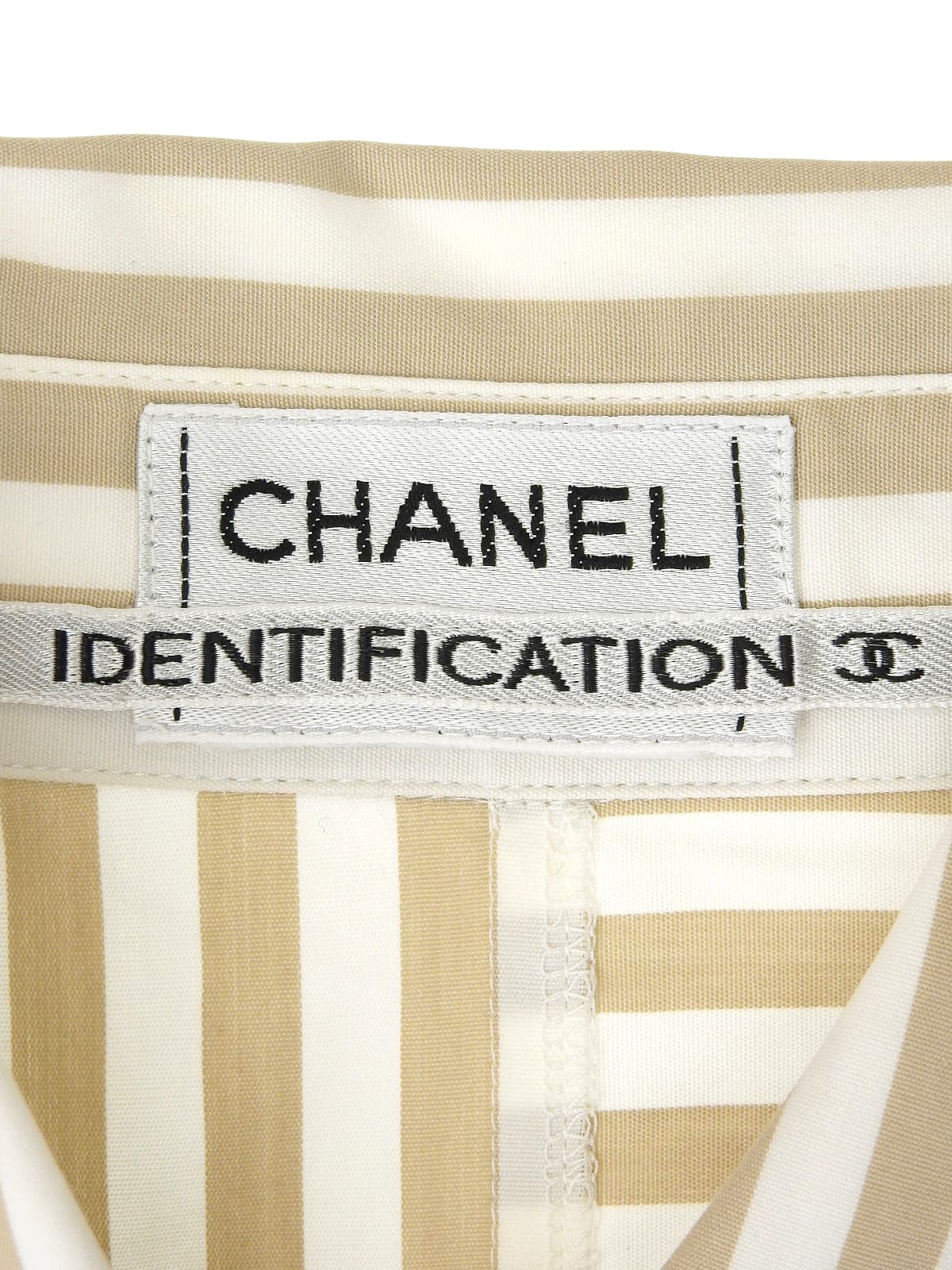 ストライプボーダーロゴボタンノースリーブトップス ベージュ/ホワイト