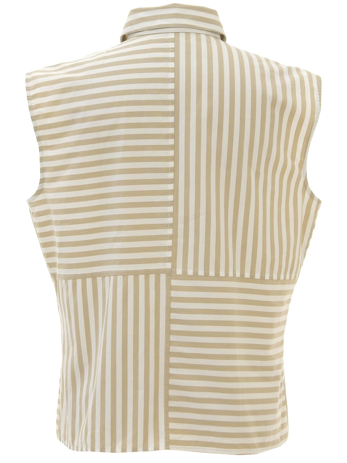 ストライプボーダーロゴボタンノースリーブトップス ベージュ/ホワイト