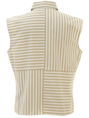 Striped Border Logo Button Sleeveless Top in Beige/White