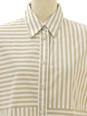 ストライプボーダーロゴボタンノースリーブトップス ベージュ/ホワイト