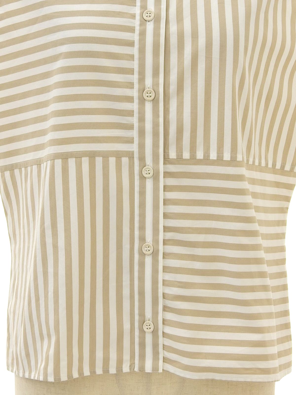 ストライプボーダーロゴボタンノースリーブトップス ベージュ/ホワイト