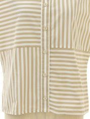 ストライプボーダーロゴボタンノースリーブトップス ベージュ/ホワイト