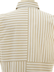 ストライプボーダーロゴボタンノースリーブトップス ベージュ/ホワイト