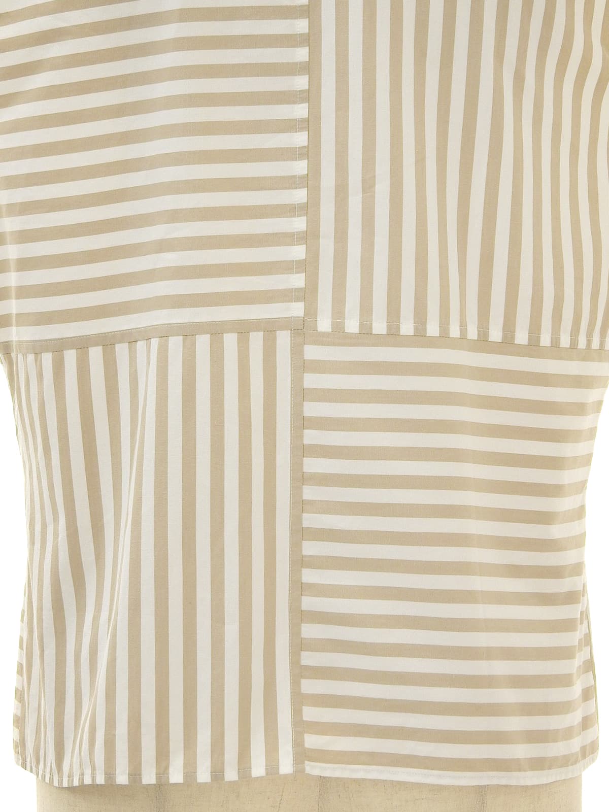 ストライプボーダーロゴボタンノースリーブトップス ベージュ/ホワイト