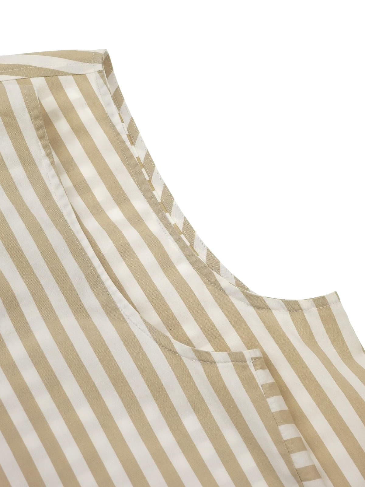 ストライプボーダーロゴボタンノースリーブトップス ベージュ/ホワイト