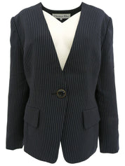 ストライプパターンノーカラージャケット グレー/ネイビー