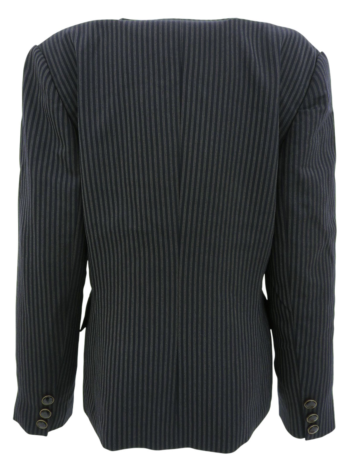 ストライプパターンノーカラージャケット グレー/ネイビー