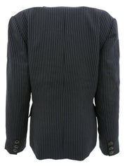 ストライプパターンノーカラージャケット グレー/ネイビー