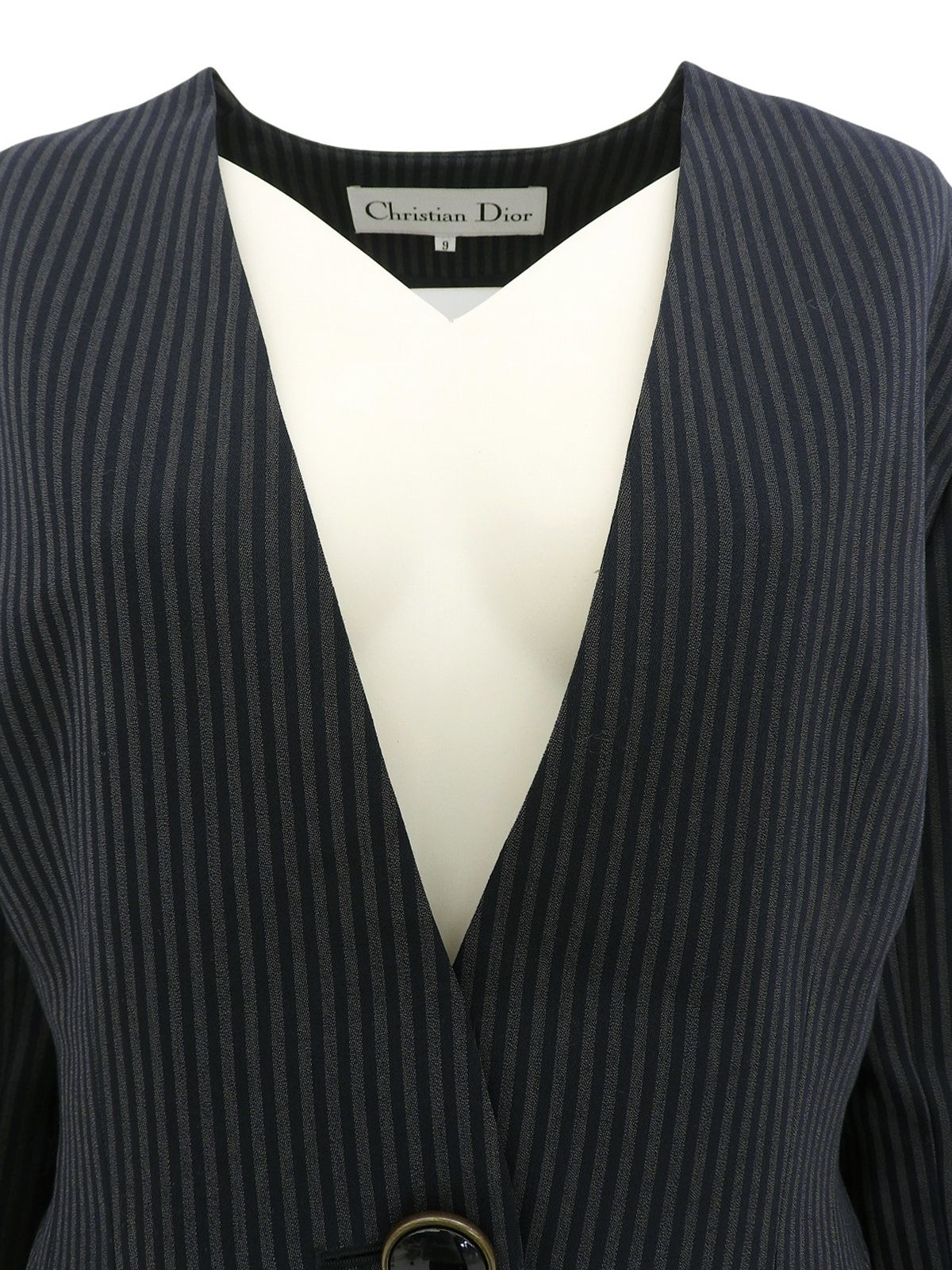 ストライプパターンノーカラージャケット グレー/ネイビー