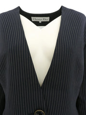 ストライプパターンノーカラージャケット グレー/ネイビー