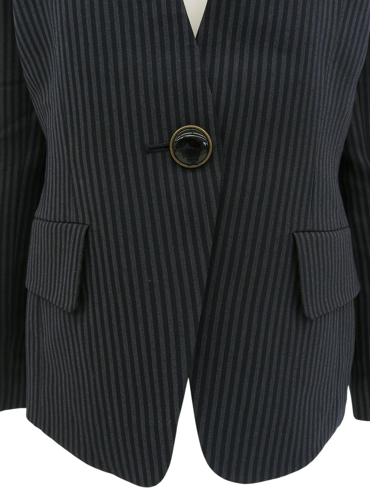 Striped pattern collarless jacket in gray/navy