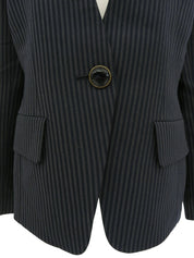 Striped pattern collarless jacket in gray/navy