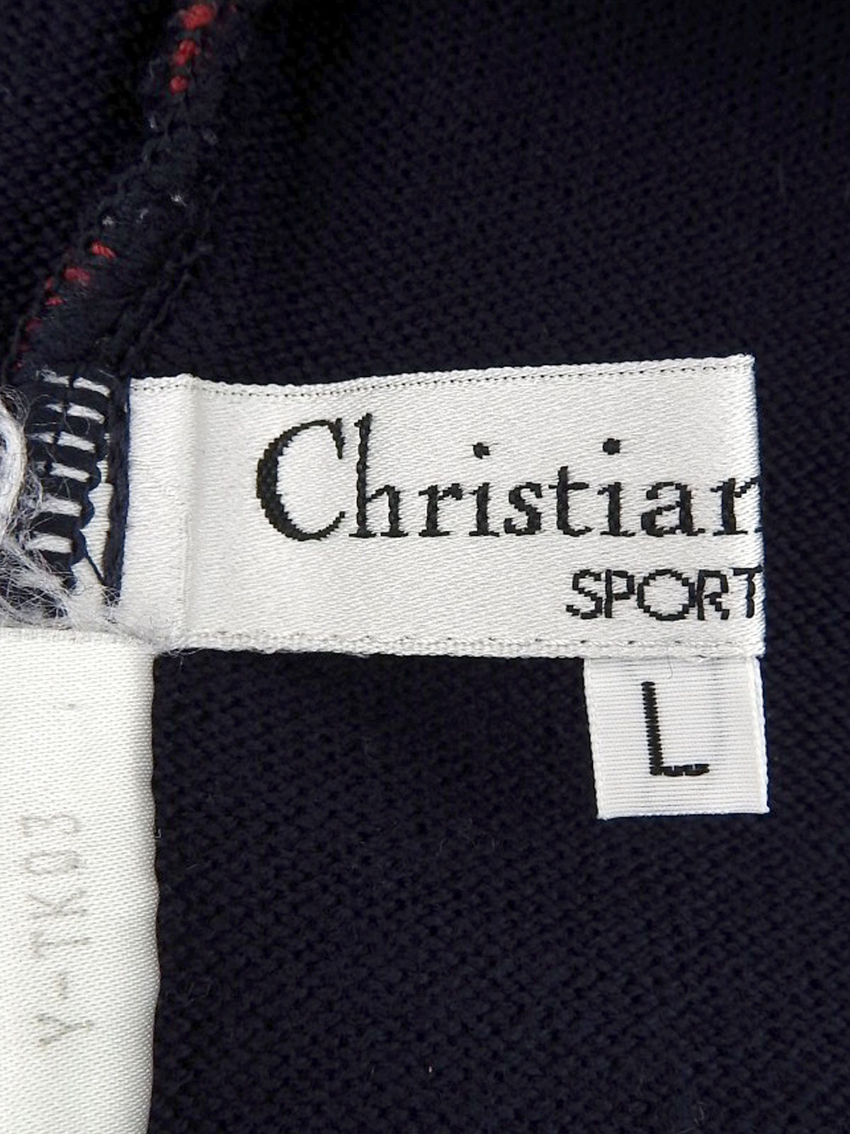 ウールボーダーパターンロゴ刺繍タートルネックニット ネイビー/レッド