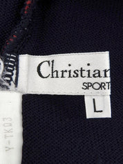 ウールボーダーパターンロゴ刺繍タートルネックニット ネイビー/レッド