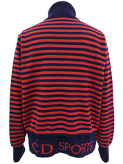 ウールボーダーパターンロゴ刺繍タートルネックニット ネイビー/レッド