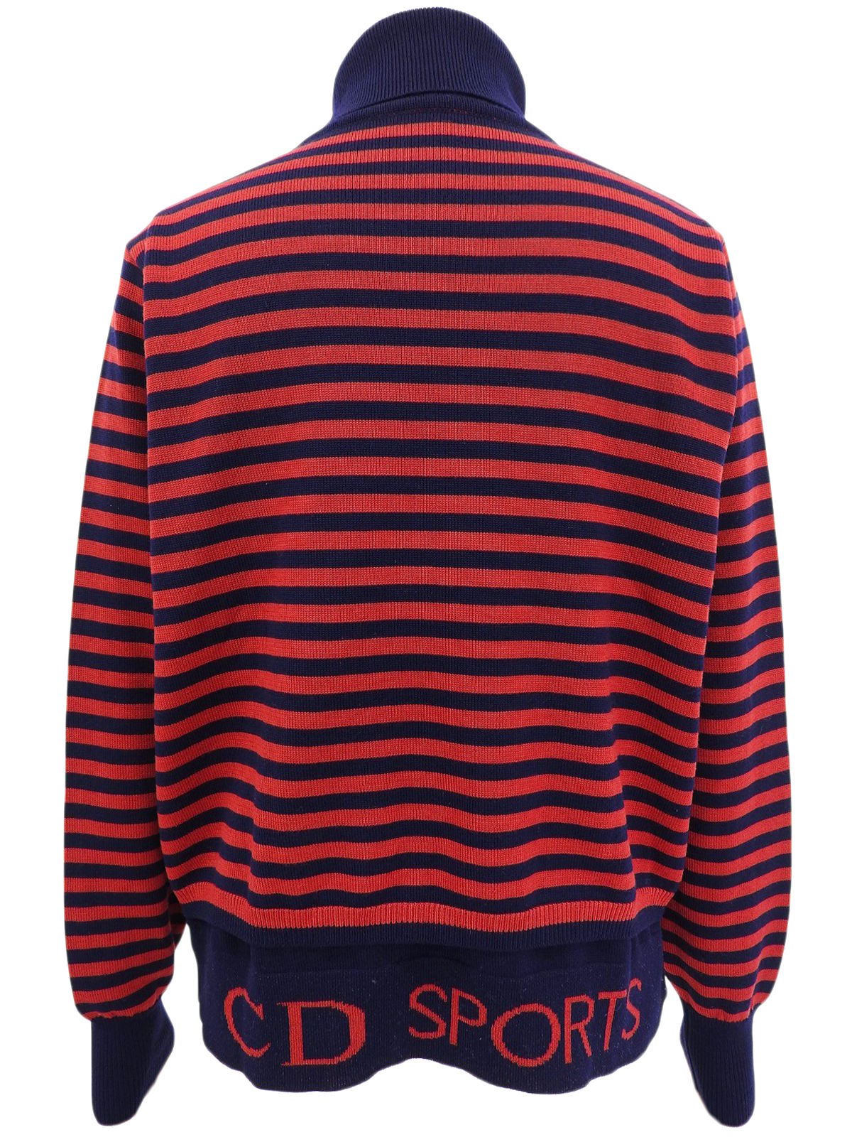 ウールボーダーパターンロゴ刺繍タートルネックニット ネイビー/レッド