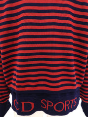 ウールボーダーパターンロゴ刺繍タートルネックニット ネイビー/レッド