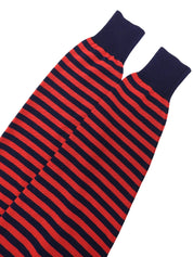 ウールボーダーパターンロゴ刺繍タートルネックニット ネイビー/レッド