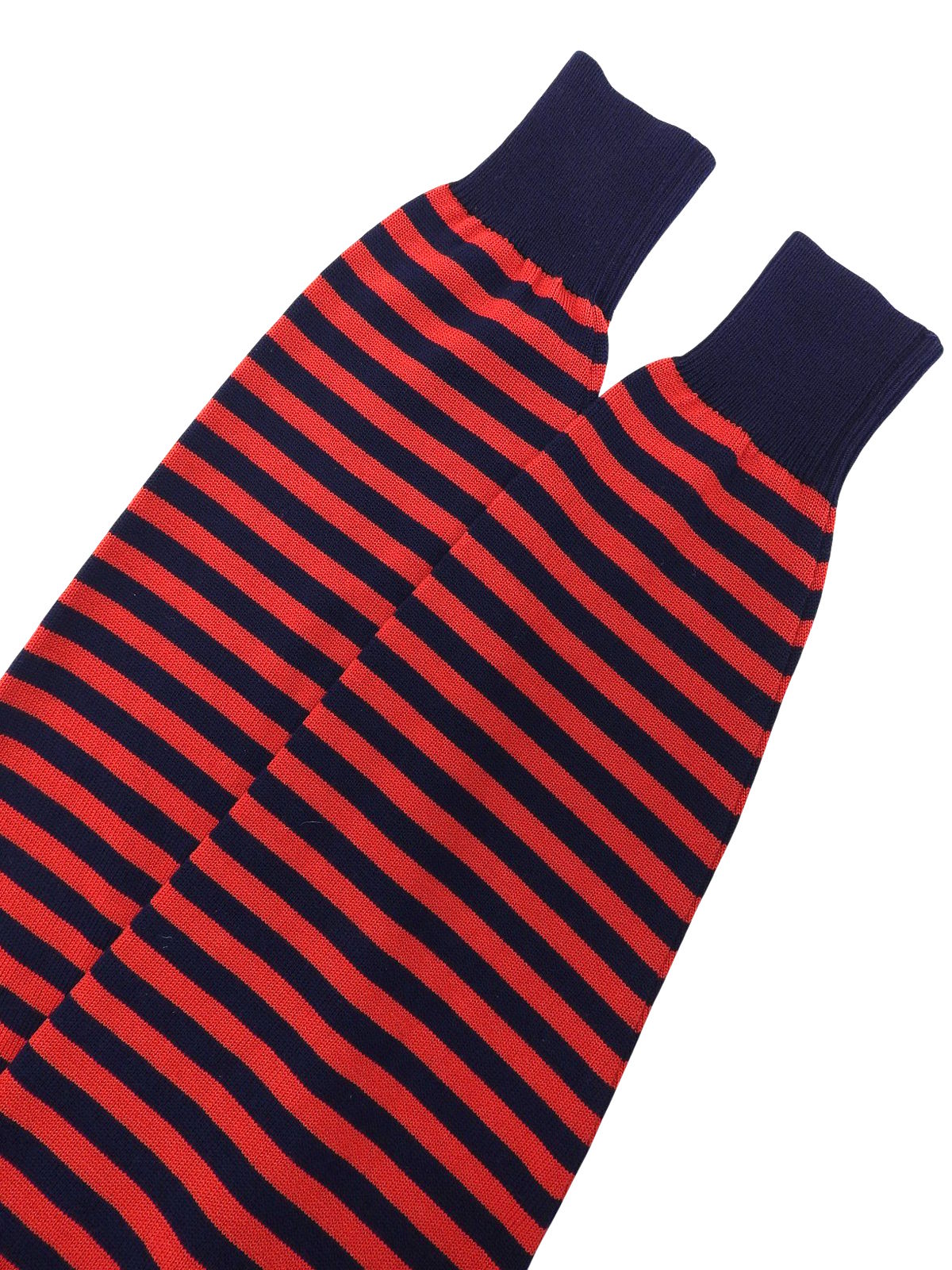 ウールボーダーパターンロゴ刺繍タートルネックニット ネイビー/レッド