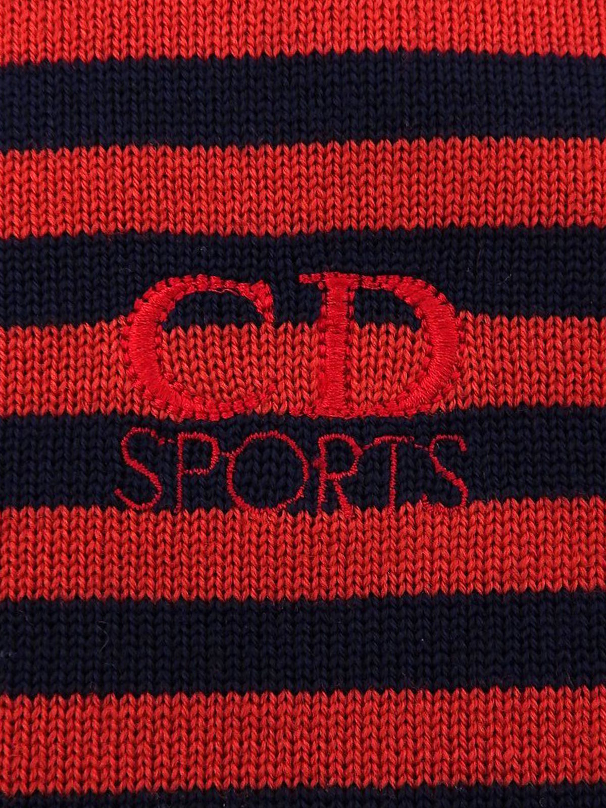 ウールボーダーパターンロゴ刺繍タートルネックニット ネイビー/レッド