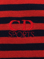 ウールボーダーパターンロゴ刺繍タートルネックニット ネイビー/レッド