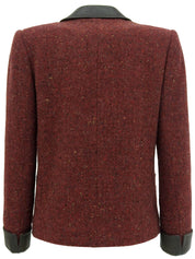 ツイードレザーコンビジャケット ボルドー/ブラウン