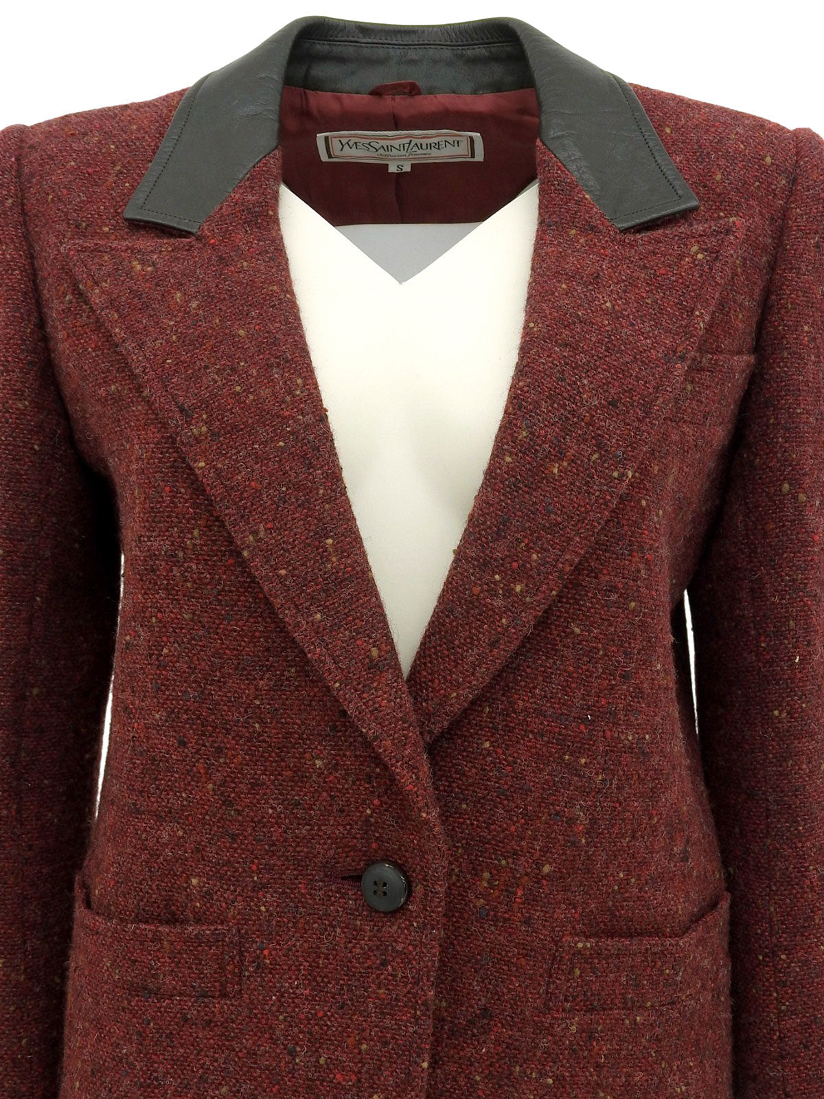 ツイードレザーコンビジャケット ボルドー/ブラウン