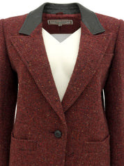 ツイードレザーコンビジャケット ボルドー/ブラウン