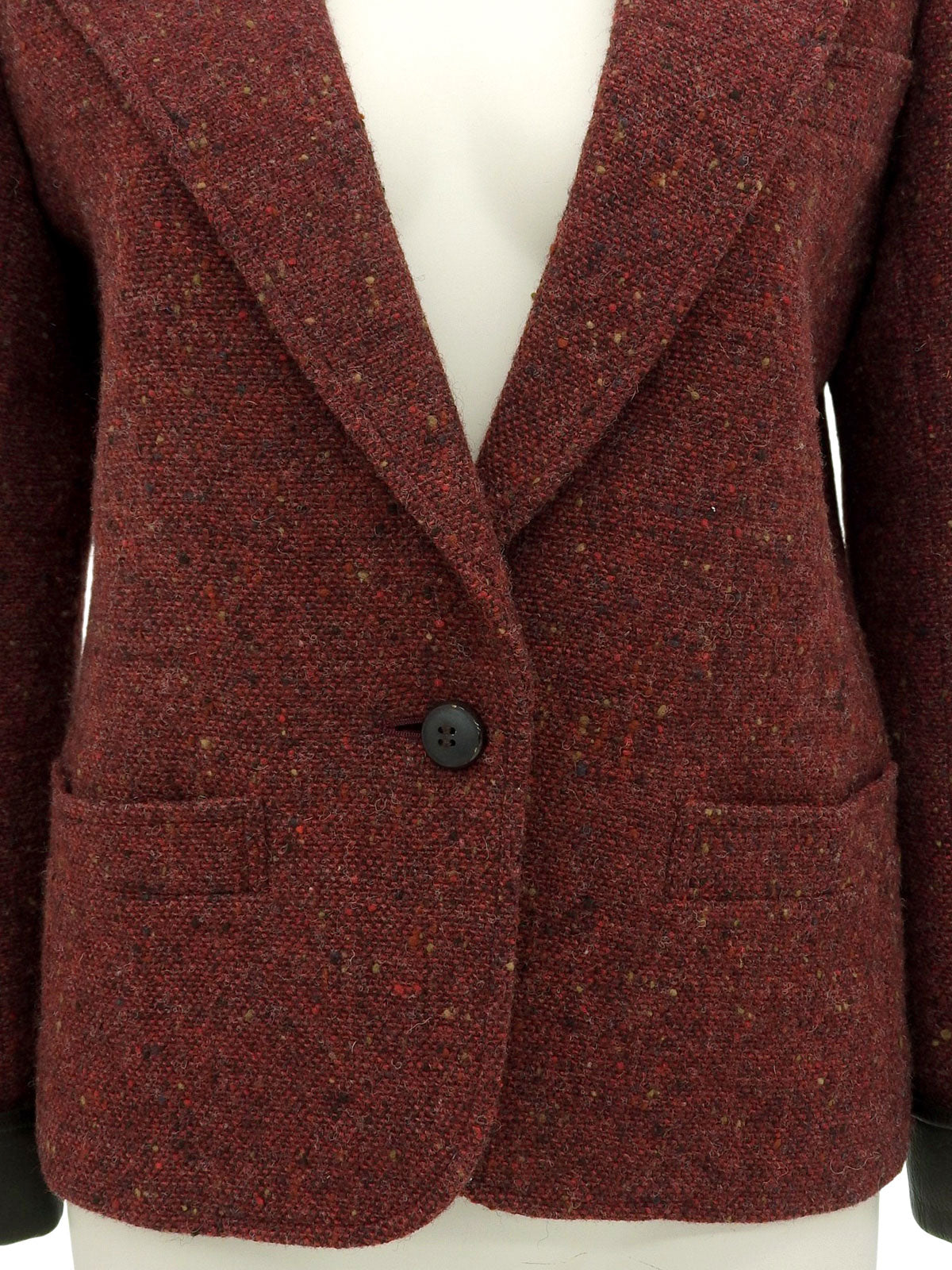 ツイードレザーコンビジャケット ボルドー/ブラウン