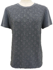 スパンコールモノグラムパターン半袖トップス グレー