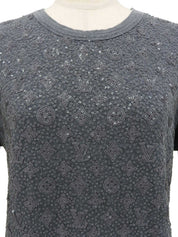 スパンコールモノグラムパターンハーフスリーブトップス　グレー