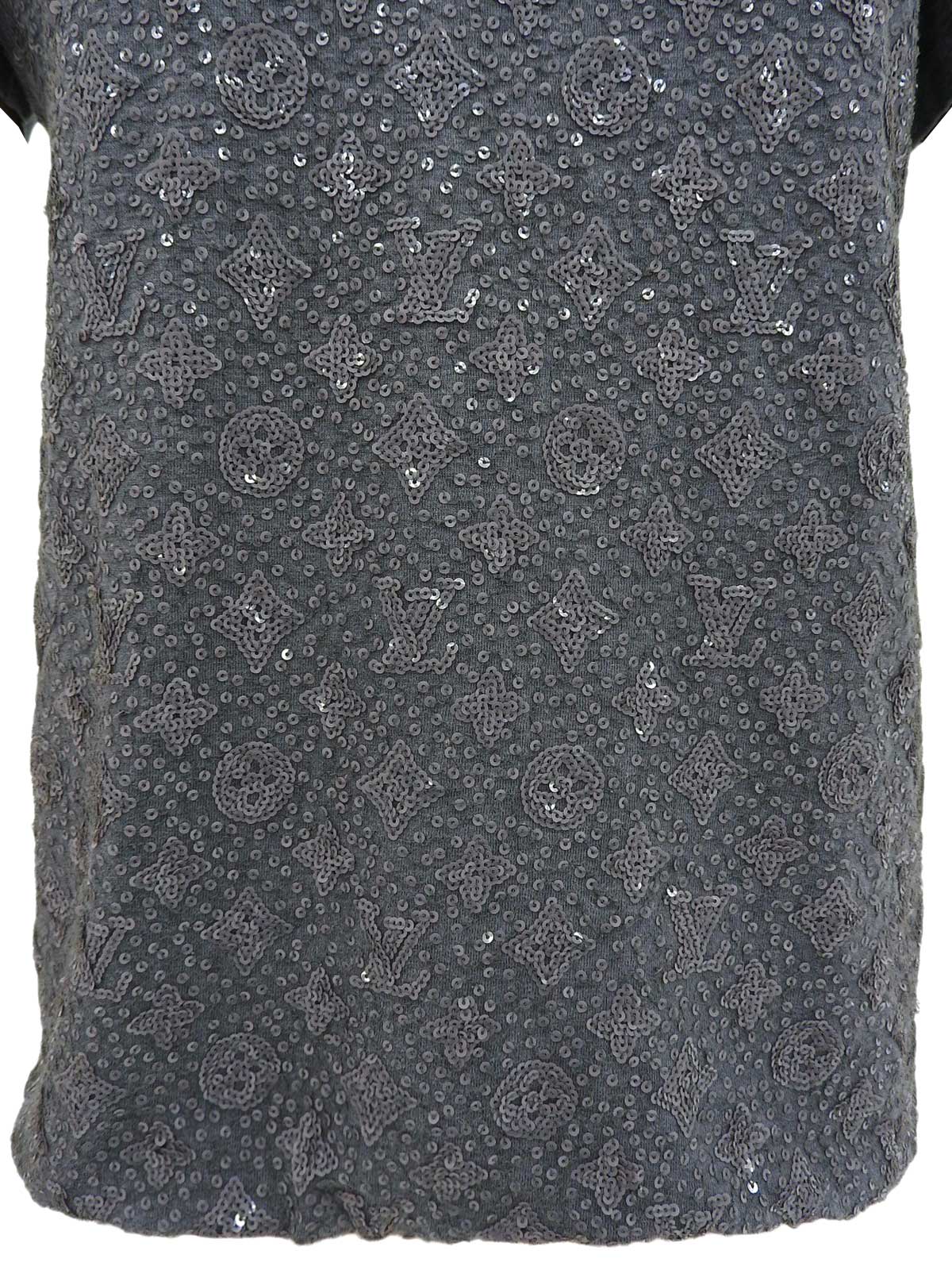 スパンコールモノグラムパターン半袖トップス グレー