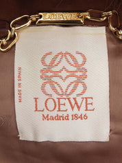 Suede logo button fur collar coat in brown