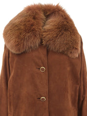 スエードロゴボタンファーカラーコート ブラウン